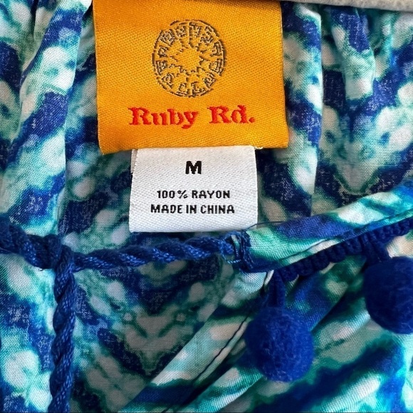 Ruby Rd Boho Blue and white multipattern Tunic. Size M - Picture 5 of 6